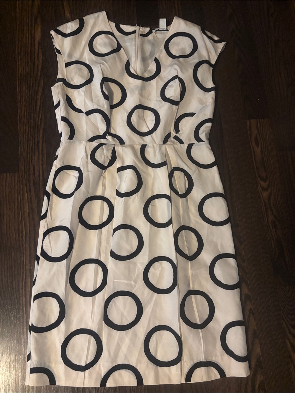 Worn Once Sleeveless Off White Dress with Black Circle Print